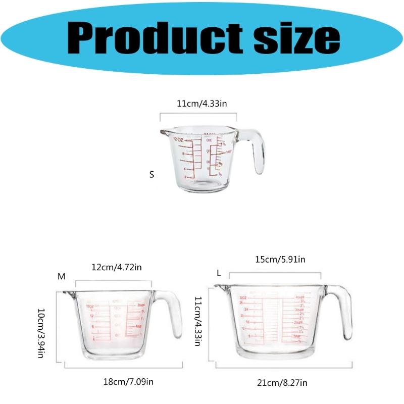 Pack of 3 High Quality Tempered Glass Kitchen Measuring Cups Feature Multiple Scale Ergonomic Handle and Easy Cleaning Fronts