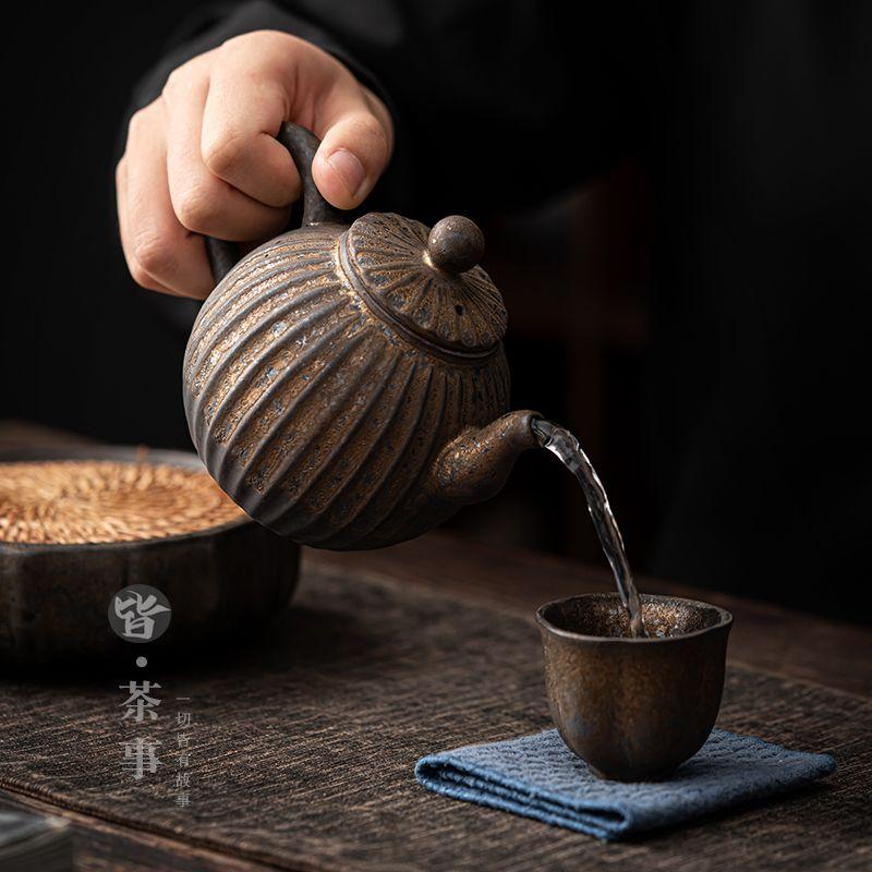 Japanese Teapot Single Pot Household Retro Kung Fu Tea Set Single Filter Ceramic Tea Maker Gilt Teapot Set