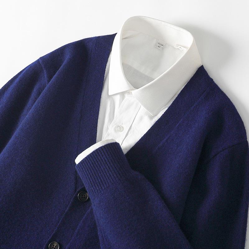 Herren V-Ausschnitt Strickjacke aus 100% Wolle - Warm, Lässig, Lockere Passform für Herbst/Winter
