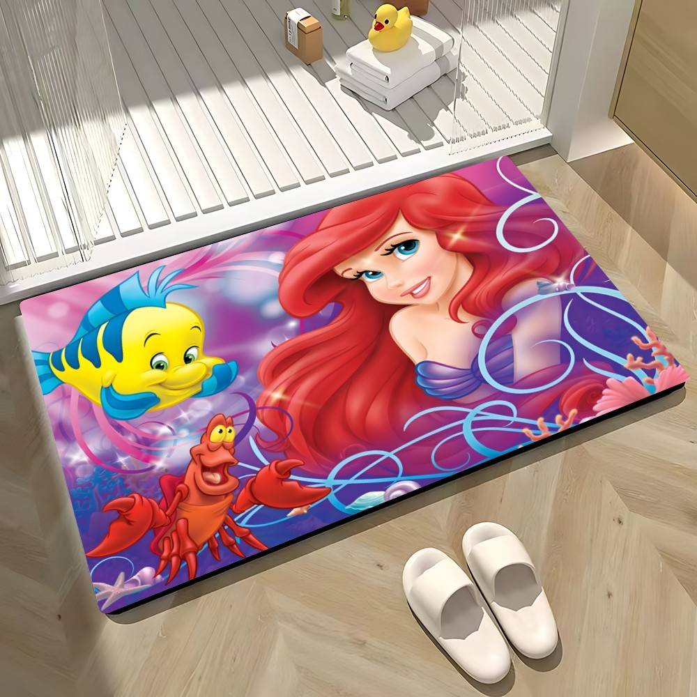 E-Little Mermaid Ariel Carpet Bathroom Anti-slip Mat Door Mat Home Decoration Mat Entrance Door Mat Scratch-resistant Door Mat 40cm x 60cm