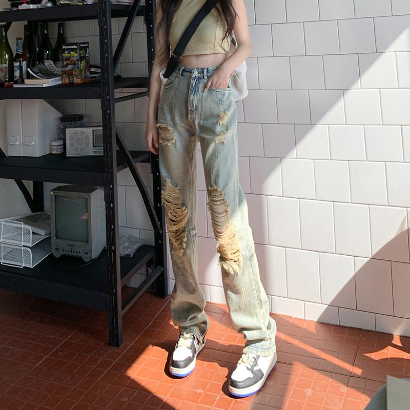Yırtık Boyfrined Bahar 2022 Bayan Yüksek Bel kadın Geniş Bacak Kot Şalvar Kadın Denim Kapriler Pantolon Jean Anne Kot Pantolon