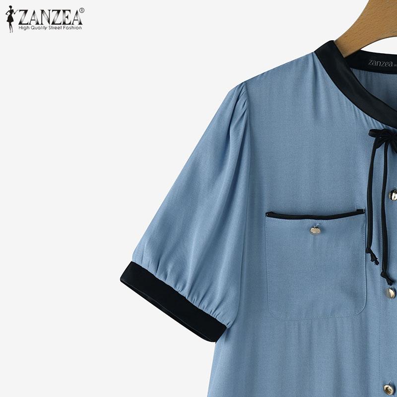 ZANZEA Rochie de vară lejeră de damă casual cu gât rotund și mânecă scurtă