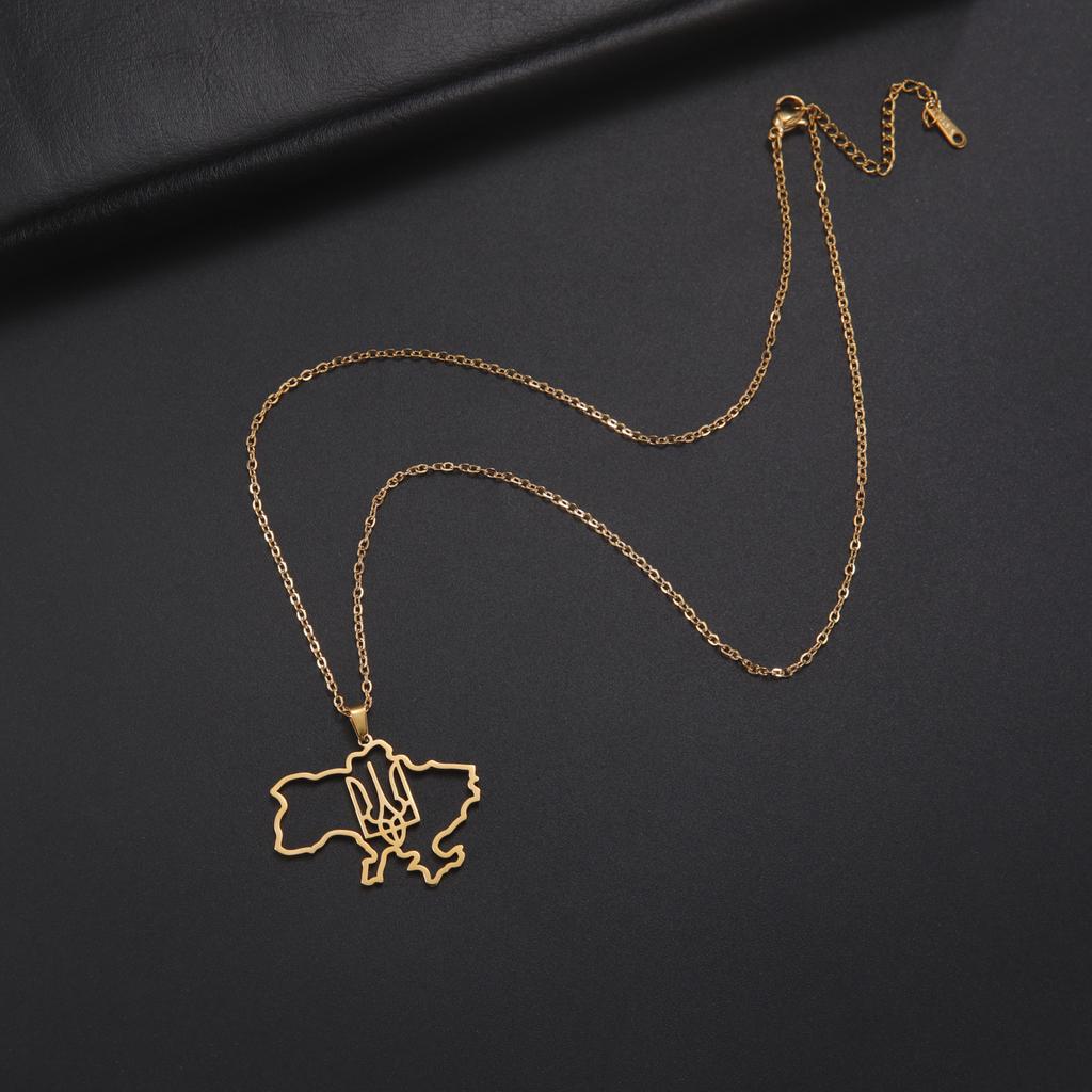 LIKGREAT Hollow Ukraine Map Pendant Necklace Trident National Symbols Of Ukraine Necklaces Flag Ukrainian Party Jewelry Gifts