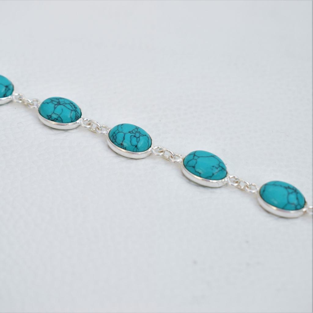 Handmade Oval Turquoise Bracelet: 925 Sterling Silver, December Birthstone