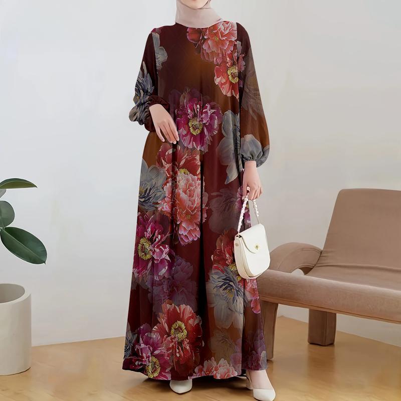 

Women s Dresses, Spring/Summer Collection, Outdoor Casual Fashion, Muslim Dresses, Rose Printed, Elegant Long Dresses, 2025 5XL помаранчевий