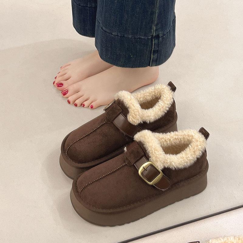 Cowhide Version Retro Thick-soled Piled Thickened Snow Boots Women's New Winter Warm Cotton Shoes Children