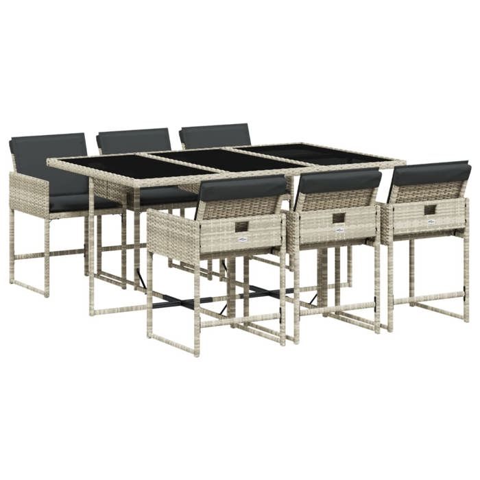 VidaXL Garden Dining Set and Cushions 7 Pcs Light Grey Rattan 3278038