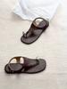 Cowhide version~ retro flat-bottomed metal sleeve toe buckle with sandals women's 2025 summer new pinch foot cool slippers