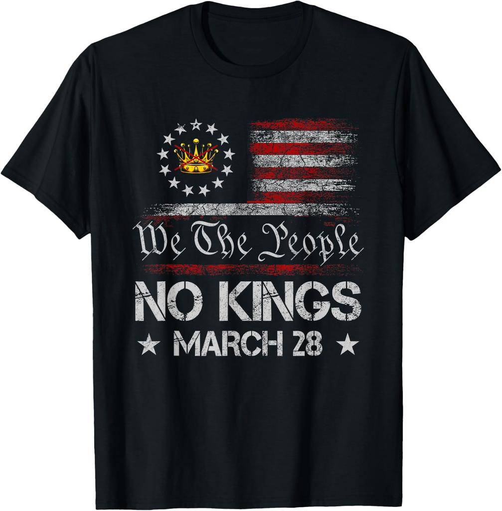 No Kings March 28 2026 No Kings Day US Flag Vintage T-Shirt
