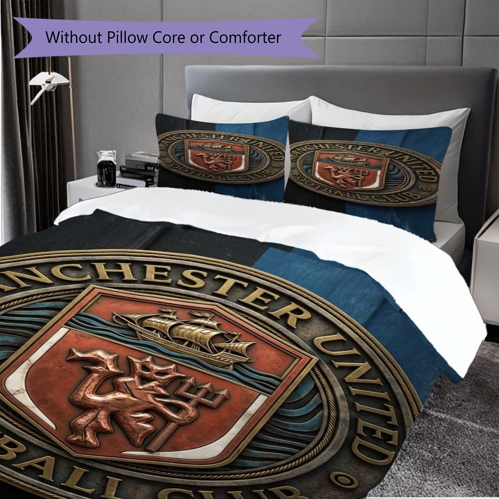 Manchester Emblem Display Three-piece set (1 * duvet cover + 2 * pillowcase, without core) 2D Flat Duvet cover and pillowcase Christmas birthday gift