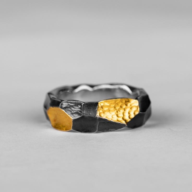 Adjustable Open Ring Men Women Vintage Geometric Copper With Black Gold Plating Enamel Detail