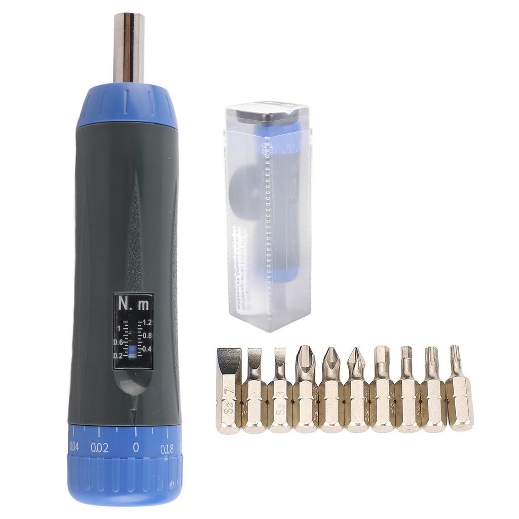 Preset Torsion Screwdriver Set 0.2~1.2N.m Adjustable 6.35mm 14 Hex Joint with 10Pcs Bits