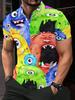 Men'S Short Sleeve Polo Shirt, Flat Digital Print Pattern - Untextured Group of Colorful Cartoon Monsters Fashion Casual Short Sleeve, Button-Up,