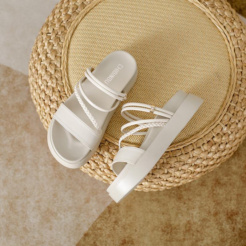 Fashion Thick-soled Sandals for Women 2025 New Summer Roman Fairy-style Sandals Versatile One-strap Two-wear Slippers for Outdoor Wear
