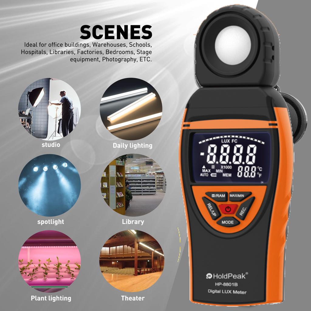Digital illuminance meter,High accuracy and fast response,Light detector: used for light detection,LCD display,1-400,000Lux