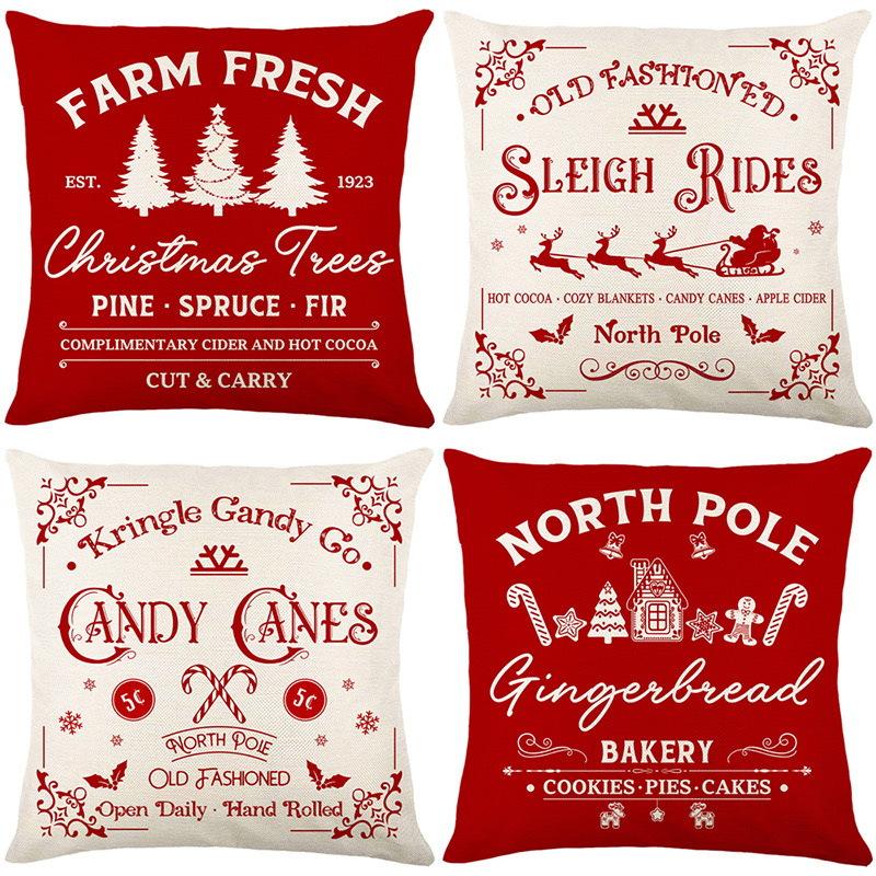 Christmas Pillowcase Decorative Linen Printed Porch Courtyard Sofa Home Decoration Pillowcase