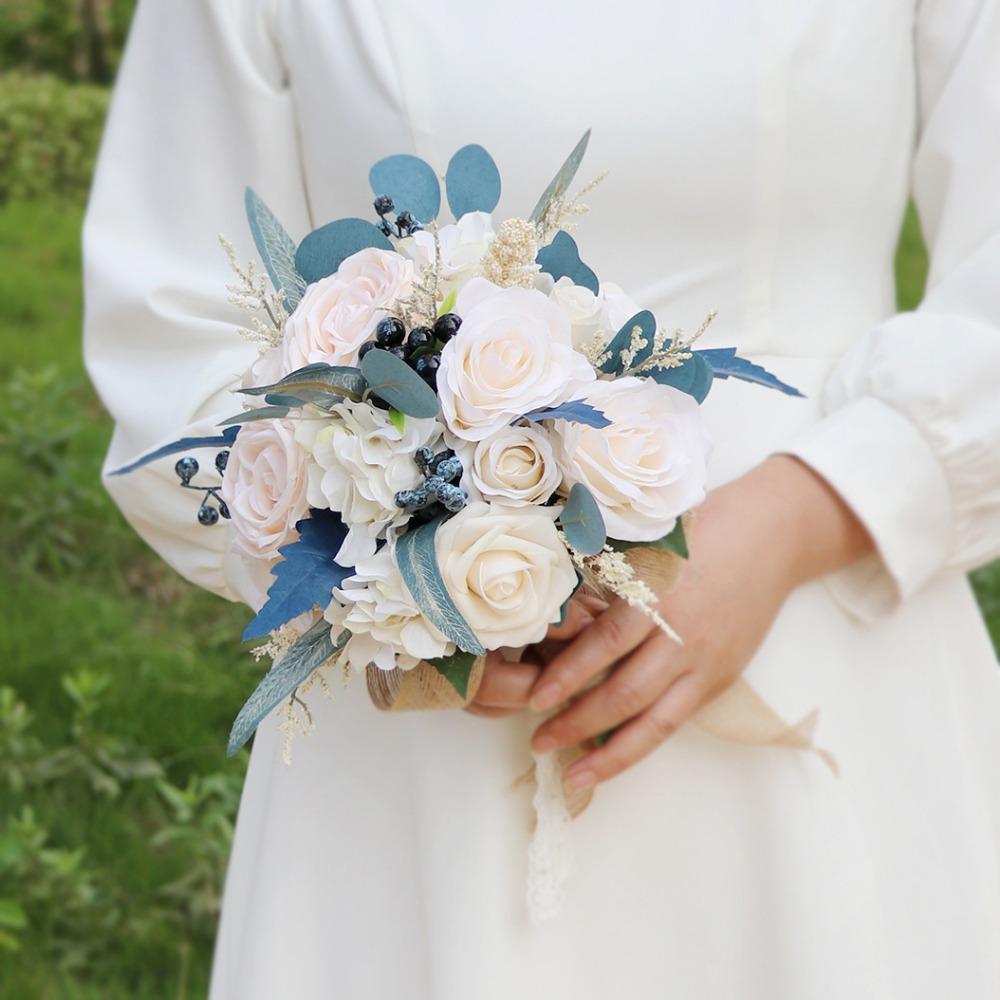 

1 букет 30 см свадебный букет искусственных роз цветы для невесты подружки невесты, бохо деревенская свадебная церемония годовщина декор 1 Pc