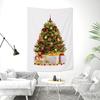 White Realistic Christmas Tree Wall Tapestry Gold Red Ornament Ball Tinsel Gift Box Bow Minimalist Holiday Aesthetic Home