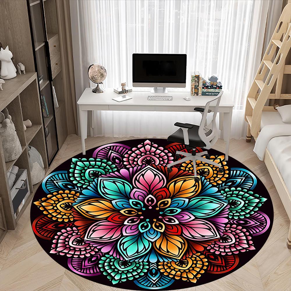 1 Stuhlteppich mit Mandala-Muster für Büro, weich, rutschfest, aus Polyester, geeignet für Büro, Eingangsbereich, Wohnzimmer, Schlafzimmer