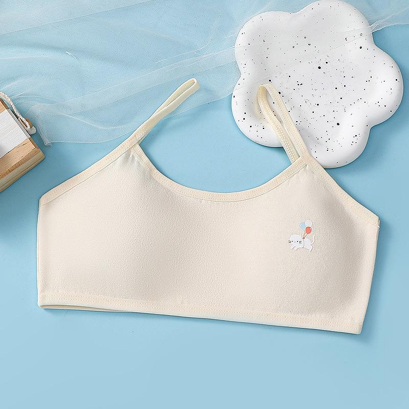 Girls' Pure Cotton Fixed Cup Bandeau Vest - Breathable Youth Bra for High School Students