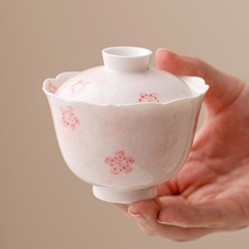 Hand-painted Cherry Blossom Tureen Pink Ladies Gaiwan Chinese Kung Fu Teaware Set Tea Brewer Bowls Teacup Drinkware Tea Ceremony