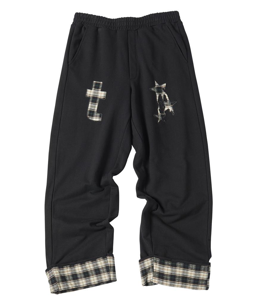 TRAVEL Check Roll-Up Sweatpants Black