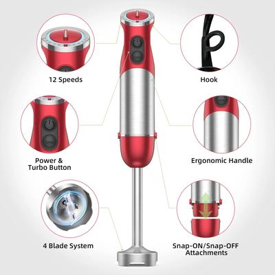 Handmixer für die Küche: 5-in-1 1000 Watt Mehrzweck-Stabmixer, 12-stufiger Stabmixer für Lebensmittel, Suppen, Pürees und Kuchen