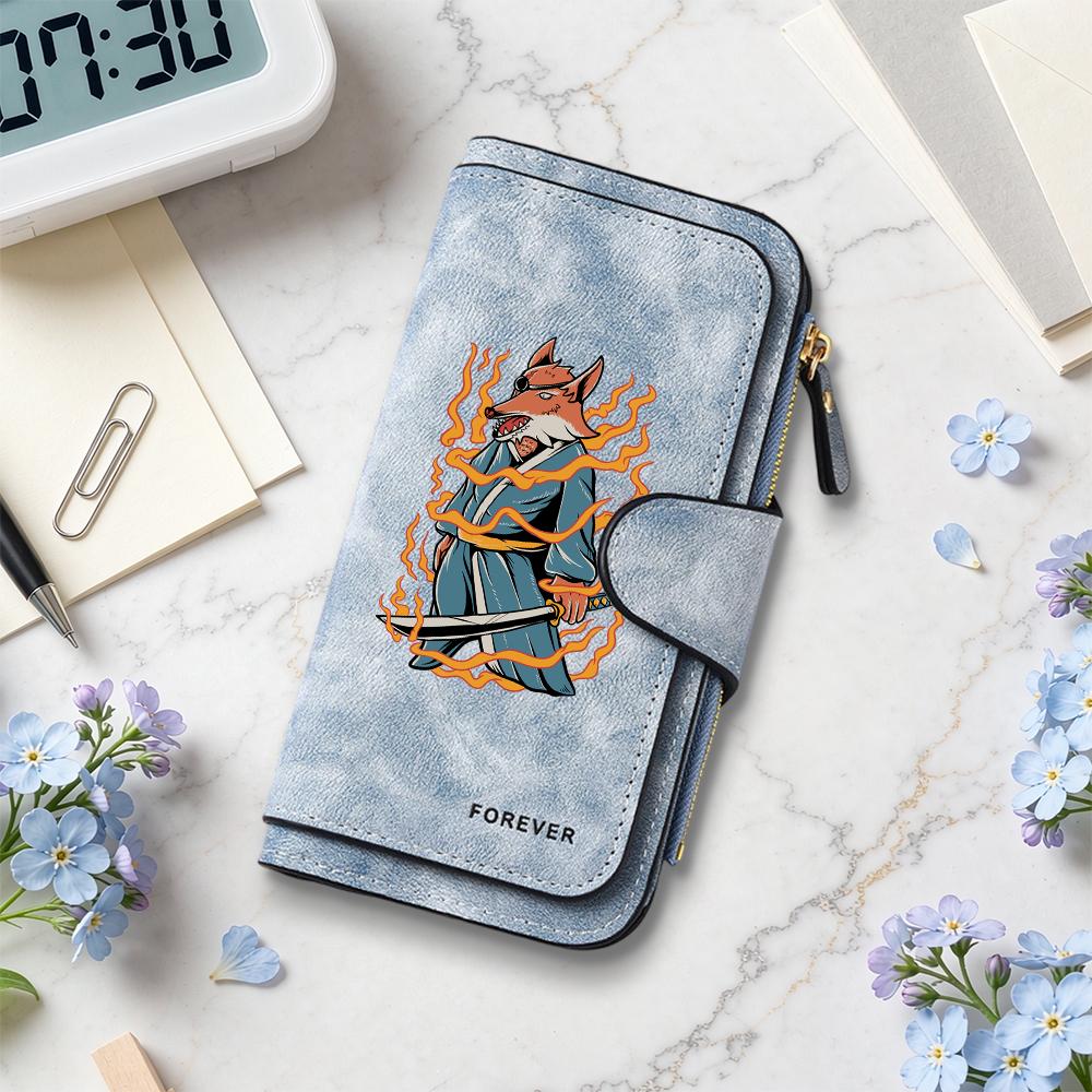 Stylish Fox Pattern Long Wallet Fashion Portable Multi Card Slot Purse for Daily Use