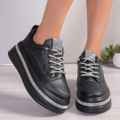 Modne Buty Damskie 2025 Platforma Damskie Buty Wulkanizowane Outdoorowe Damskie Trampki Kryształowe Okrągły Nosek Płaskie z Damskimi Butami Codziennymi