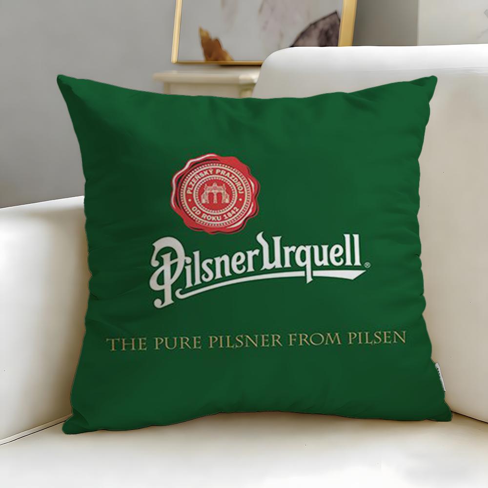Beverage Brand Pilsner Urquell Cushion Cover Soft EasyWash Pillow Case Versatile for Couch Bed Travel and Office