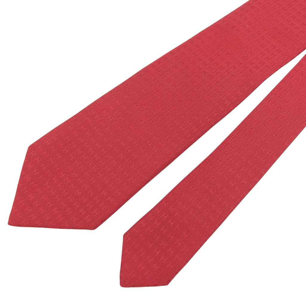 Excellent HERMES tie H-patterned silk twill tie Red silk mens Used