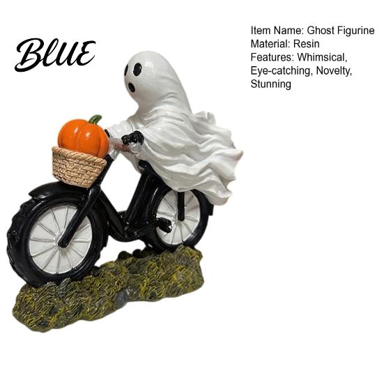 Detailed Resin Ghost Figurine Halloween Riding Motorcycle Figurine Novelty Rider Artistic Craft Statue with Pumpkin for Indoor Home Desk Tabletop