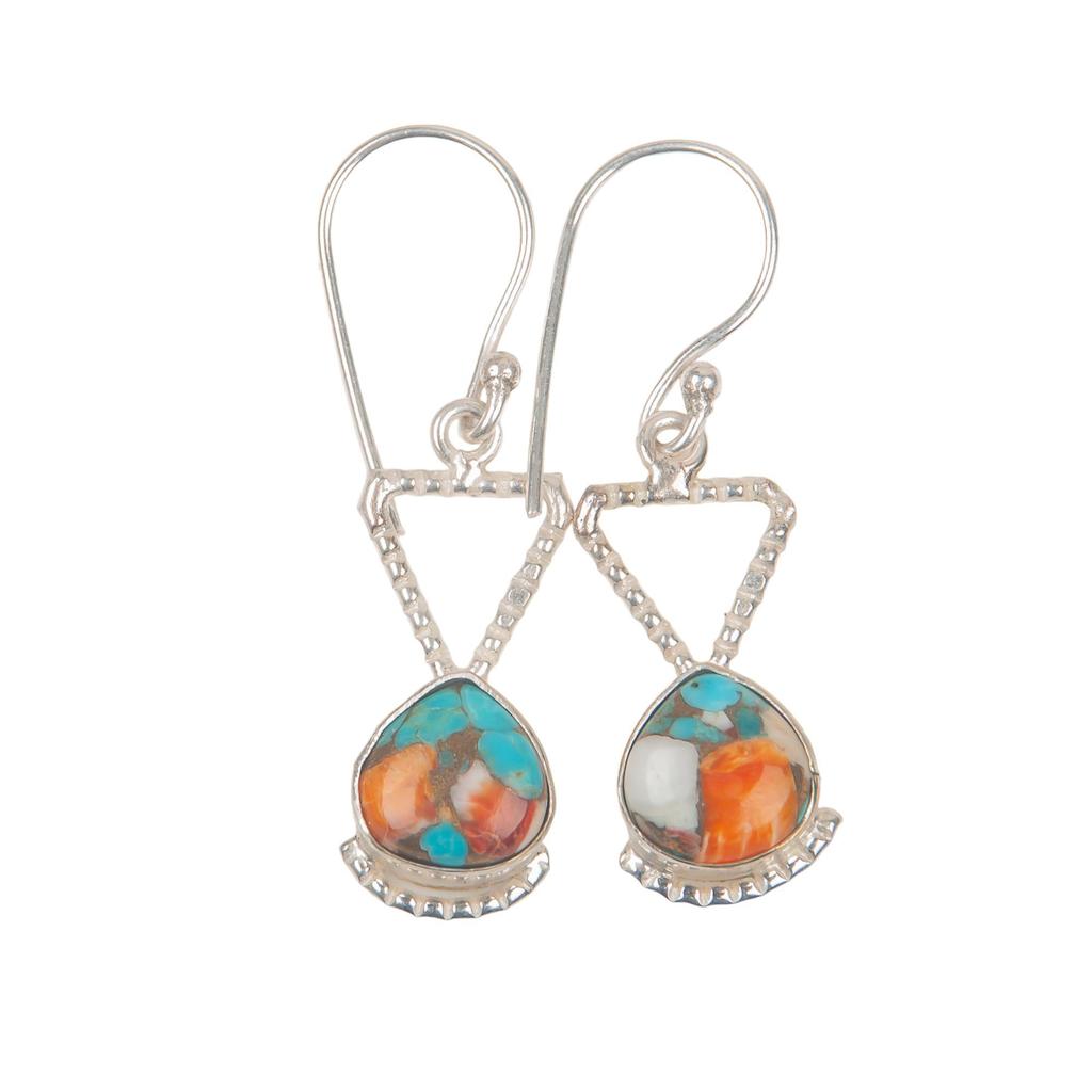 Natural Spiny Oyster Gemstone 925 Sterling Silver Designer Drop Earrings 1.62" Statement Jewelry EE-93-32