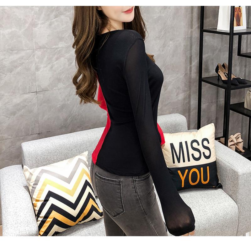 Koreanisches Langarm-T-Shirt mit Netzdruck im Frühling und Herbst, Leoparden-Netz-Kleinhemd, Yankee-Unterhemd, Damenoberteile, Flut