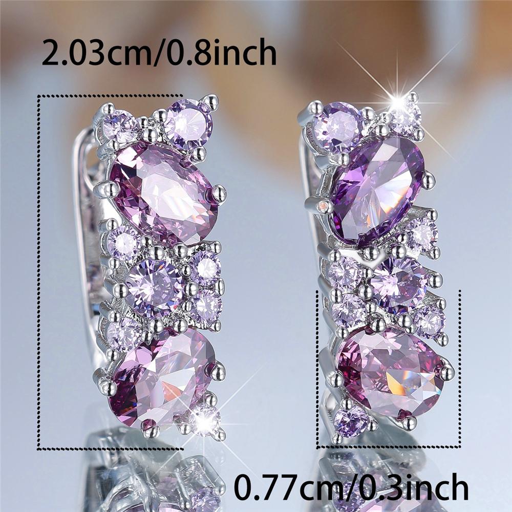 Cute Female Purple Zircon Stone Hoop Earrings Fashion Silver Color Wedding Jewelry For Women