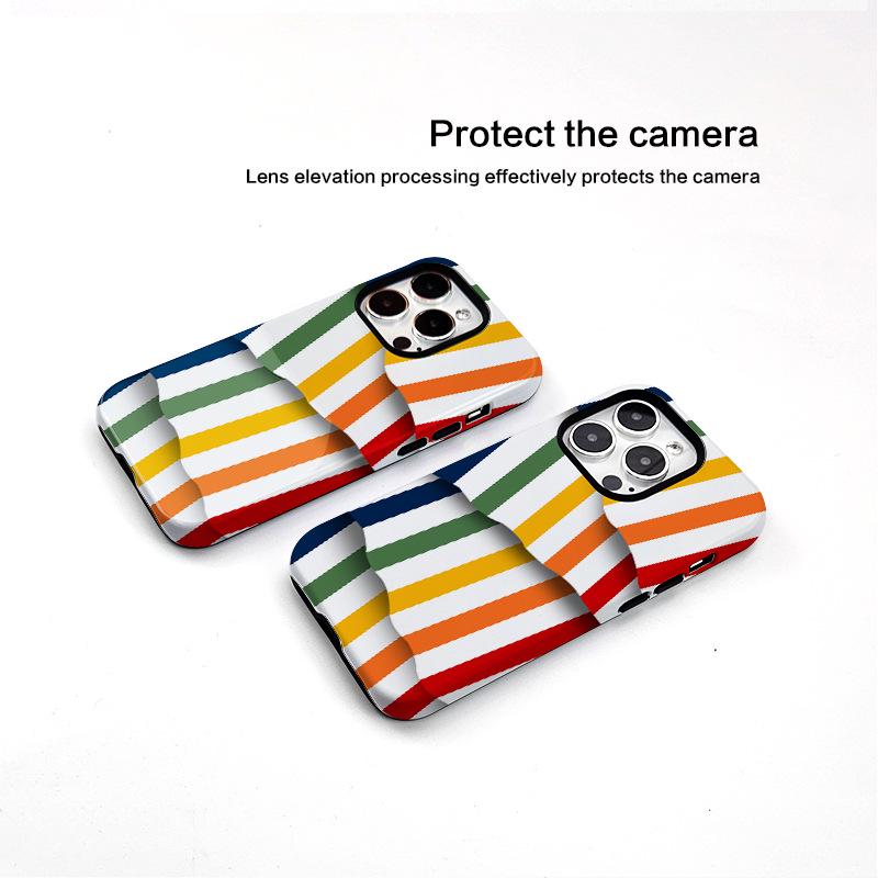 Striped Two-in-One Phone Case, Compatible with Apple 14/15ProMax/16, Korean Style