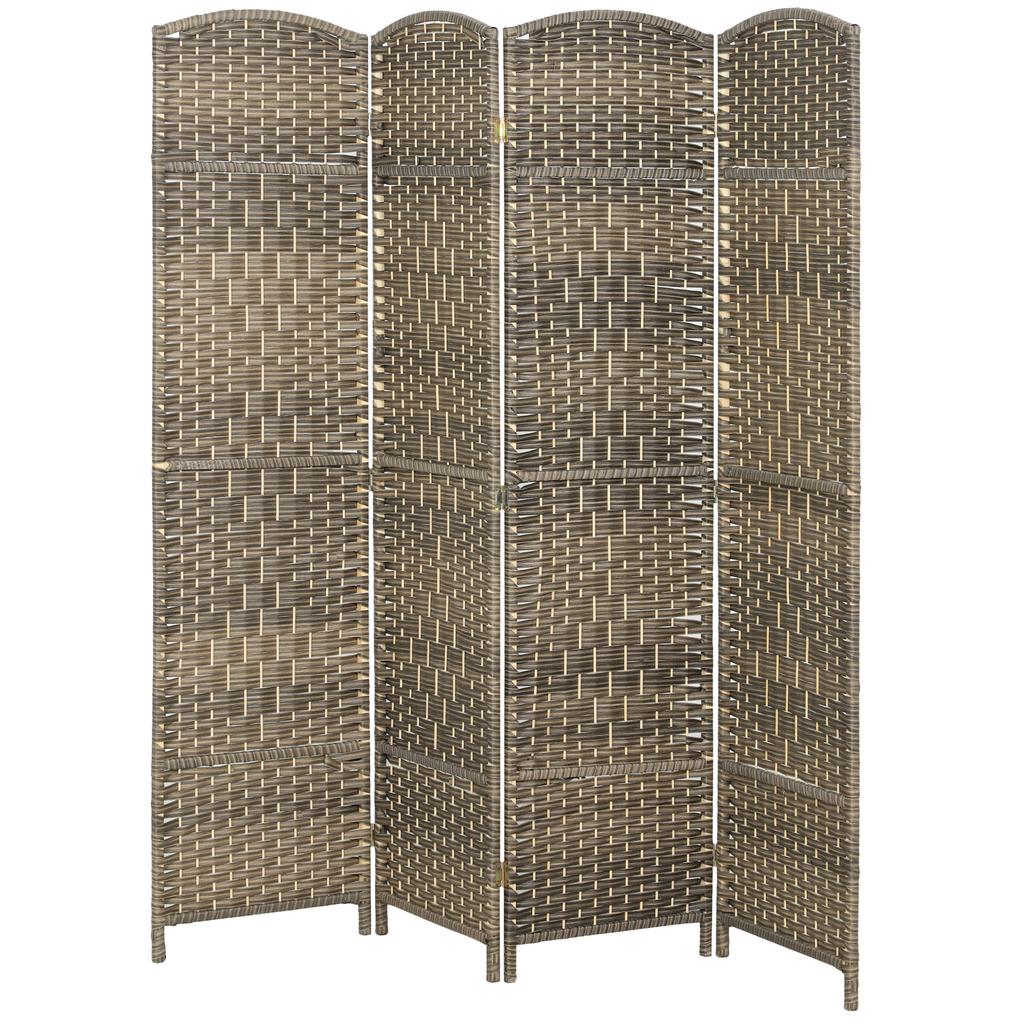 Wooden Room Divider, 4-Panel Folding Screen, 180 x 180 cm, Dark Oak