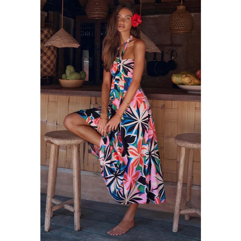 Summer Dress with Neck Hanging and Sleeveless Long Skirt for Women