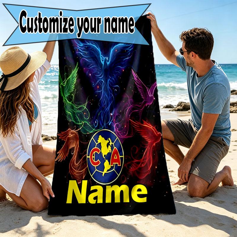 Custom Name Personalized Club America Print Beach Towel, for Trip Camping Beach Party Home Decor, Birthday Gift for Family & Friends