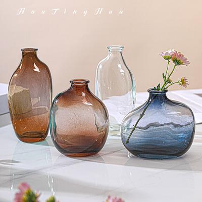 Braune Retro-Glasvase, Pflanzenblumen, Flasche, Blumenarrangement, Hydrokultur-Terrarium, Desktop-Vase, kreative Wohnkultur, Blumentopf