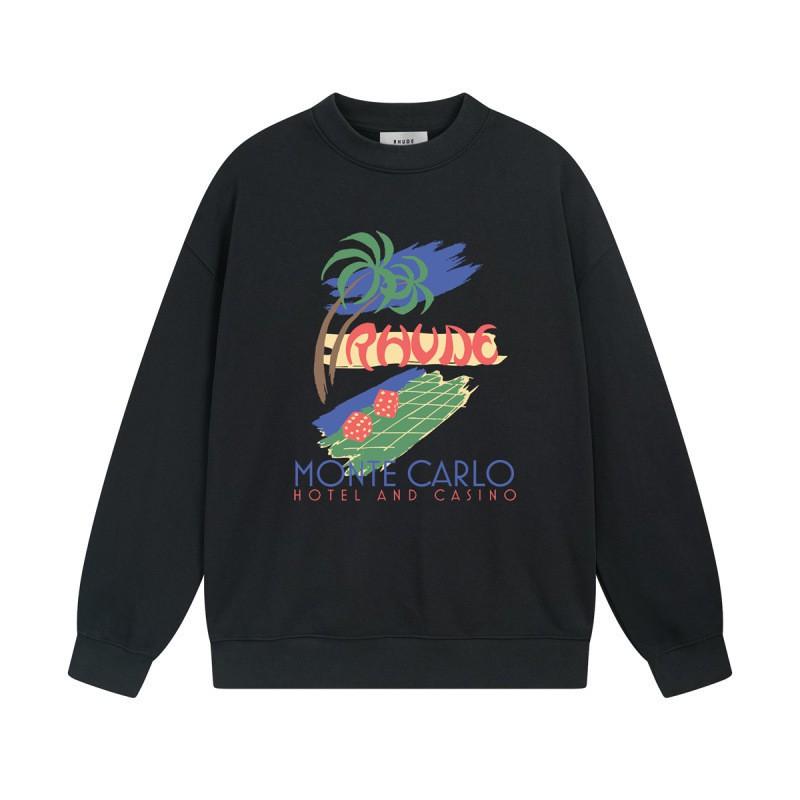 Rhude Vintage Letter Print Oversized Hoodie Men Women Casual Streetwear Sweatshirt