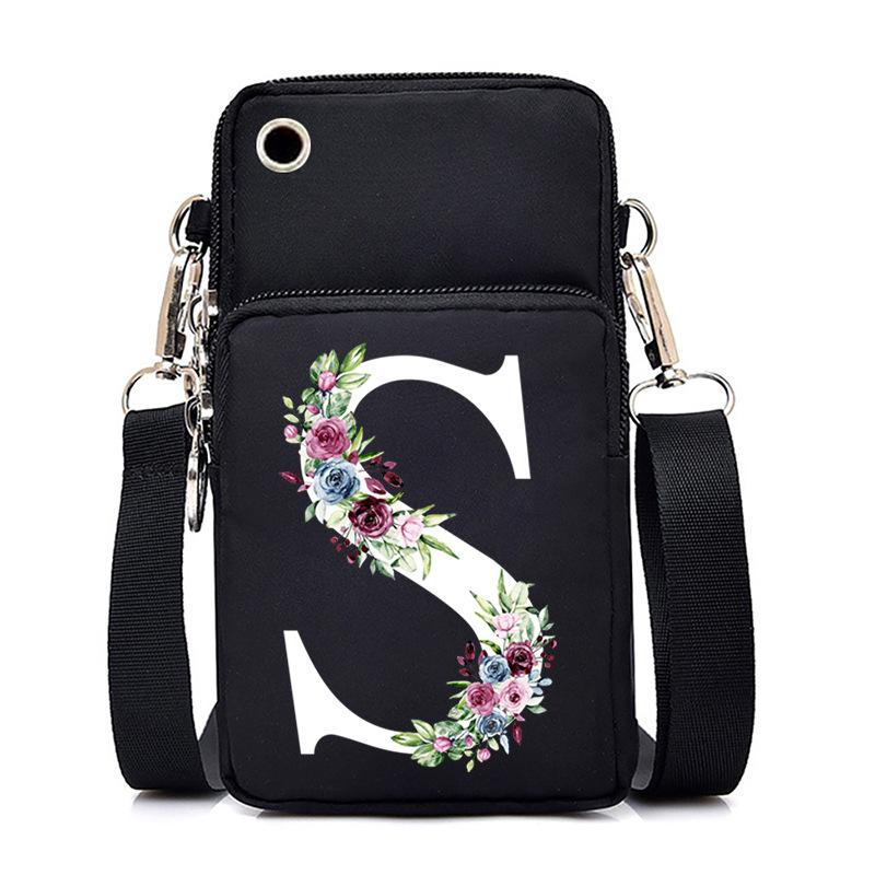 New Letter-printed Black Oblique Span Bag, Mobile Phone Bag, Light To Carry, Vertical Length and Width Change Bag