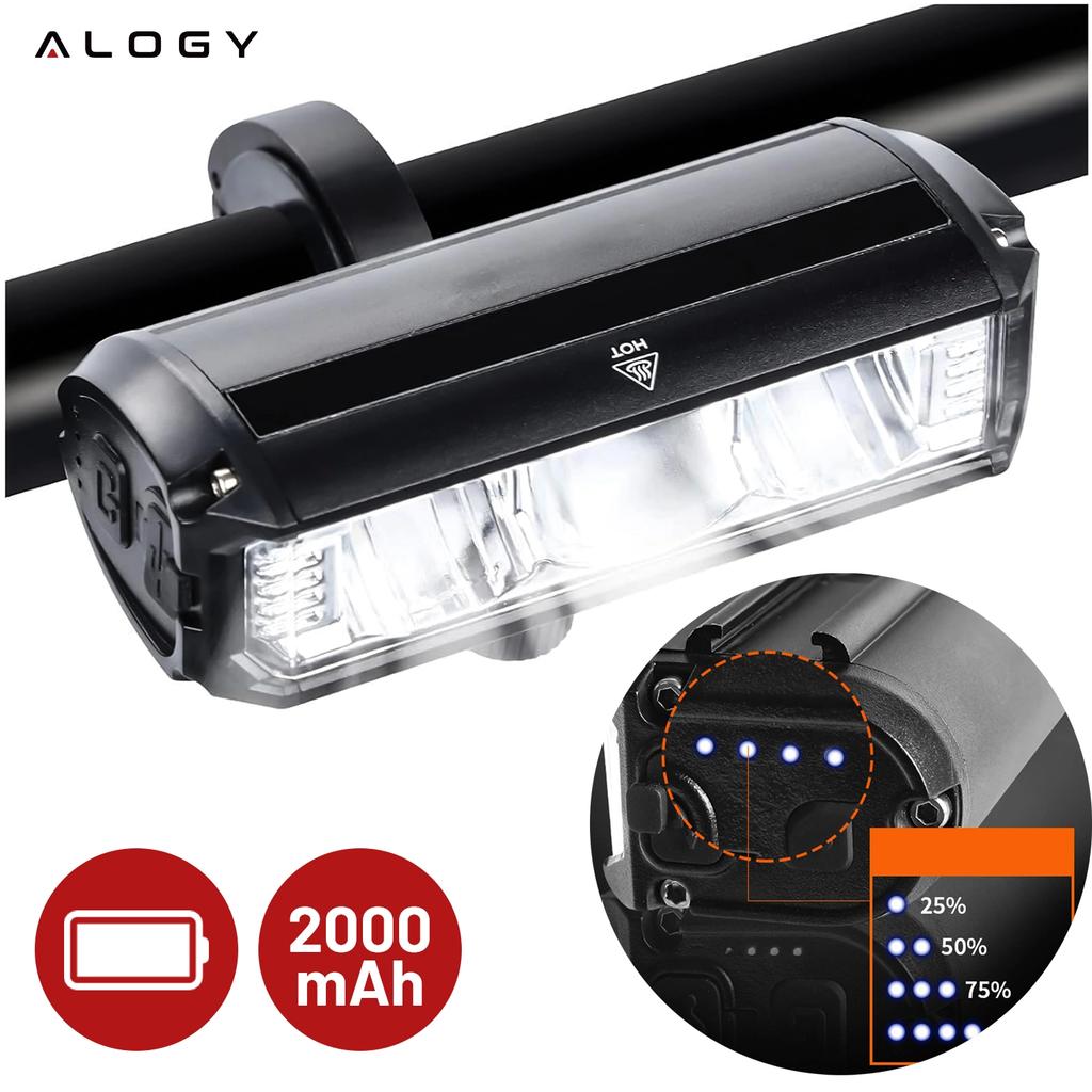 Lampka Rowerowa Przednia Halogen Led Światło Oświetlenie Roweru Na Przód Rower Kierownicę Mocna 900Lm Alogy 610 Czarna