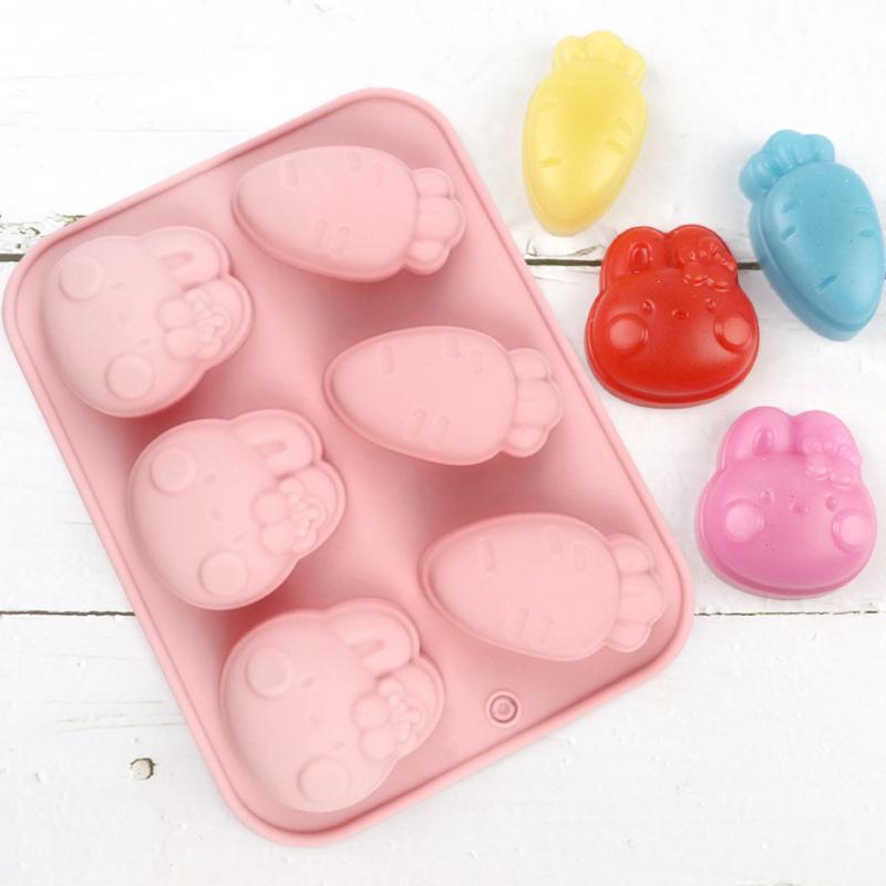 Cartoon Silicone Mold Rabbit Carrot Cookies Chocolate Candy Jelly Mini Soap Ice Cube Tray Kid's Birthday Cake Decorating Tools