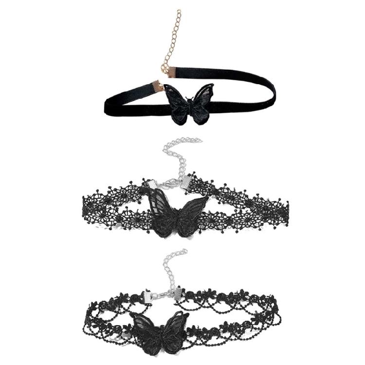 3 Pcs Lace Choker Necklace Butterfly Neck Chain Sweet Cool Collar Necklace 1