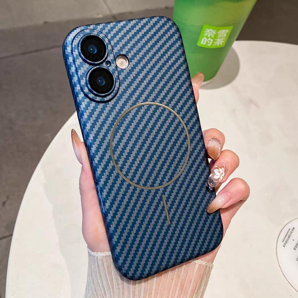 Carbon Fiber Pattern For Magsafe Magnetic Case For iPhone 17 Air 16 15 14 13 12 Pro Max Plus Lens Protect Bumper Cover