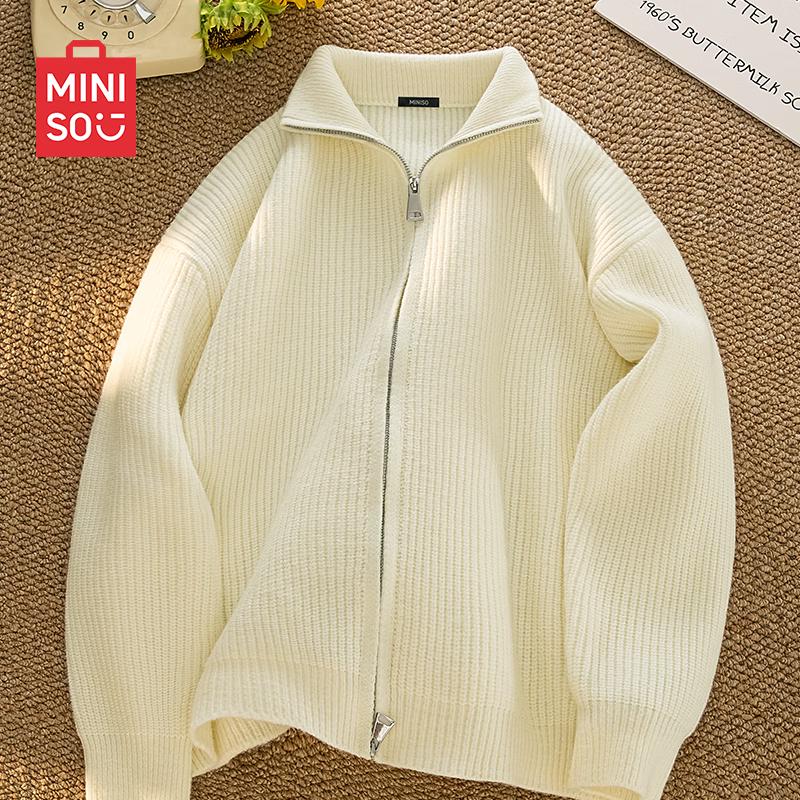 MINISO Men's Autumn/Winter Retro Double-Zipper Knit Cardigan