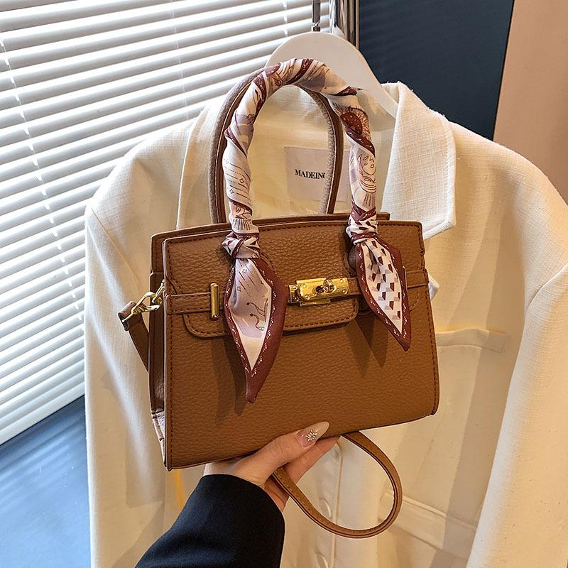 New high-end lychee pattern lock silk scarf portable shoulder women's bag