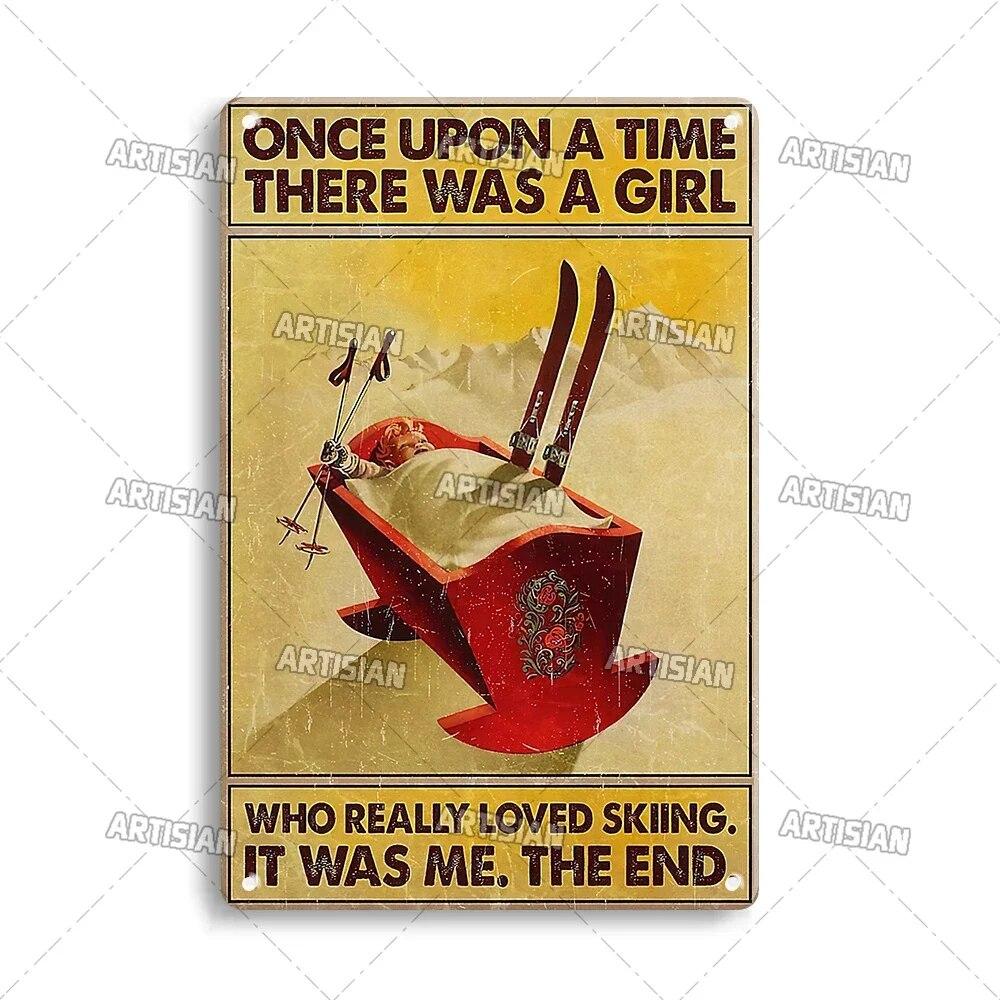 Artisian Skiing Metal Poster Snowboarding Tin Sign Sledding Sport Decorative Plaque Wall Decor Garage Bar Pub Club Hotel Cafe