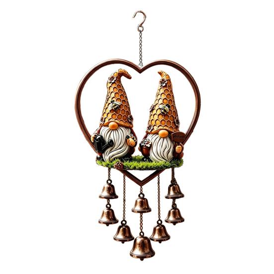 Sunlight Catching Home Decor Heart-Shaped Couple Wind Chime, Honeybee Gnome & Red Bird Outdoor Hanging Decor, Decorative Doorbell